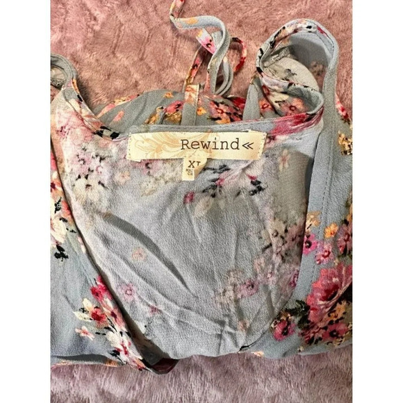 Rewind Floral Gray & Pink Floral Ruched Drawstring Blouse – Size XL #0729 - Picture 7 of 8